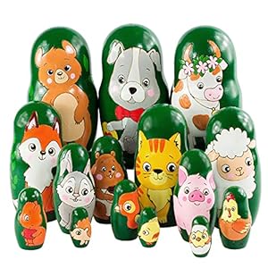 Ulanik Lot 3 Sets van 5 stuks 10,5 cm Dieren Matroesjka Leeftijd 3 + nesten Pop Hand Geschilderd Slavische Pop…