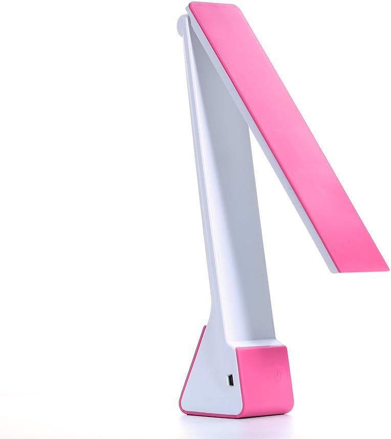 KQRNS Led Desk Lamp with USB Charging Port ,Table Lamp Dimmable ,LED Desk Lamp ,Eye-caring Office Lamp(12W,Touch Control Panel,3 Lighting/Color Modes,5V/1A)Pink