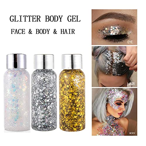 2 Pcs 30ml Glitter Gel | 6 Peças Corpo Glitter Cola para Pele,Body Glitter Lantejoulas Líquido, Glit