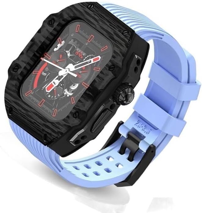 Bracelet de montre en caoutchouc fluoré 49 mm avec coque carbone pour iWatch 8 7 6