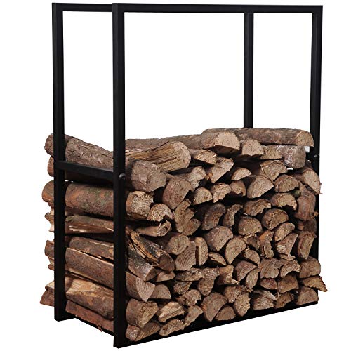 MyGift Black Powder Coated Metal Firewood Rack Indoor Fireplace Log Storage, 30 Inch Outdoor