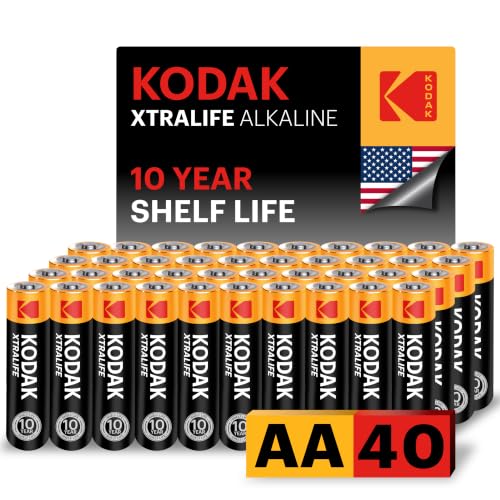Image of KODAK AA Alkaline Batteries (40 Pack) Double A Battery, LR6, 1.5V | 10-Year Shelf Life, Advanced Leak-Resistant Design, High & Low Drain Devices, 148% Extra Life