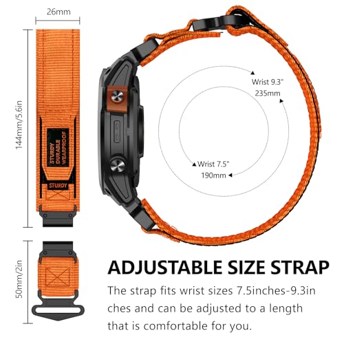 MYSNBKN 26mm Quick Fit Nylon Strap for Garmin Fenix 8 51mm/Fenix 7X Pro/Fenix 7X/Fenix 6X/Fenix 6X Pro/Fenix 5X/Fenix 5X Plus/Fenix 3/Fenix 3 HR - Image 3