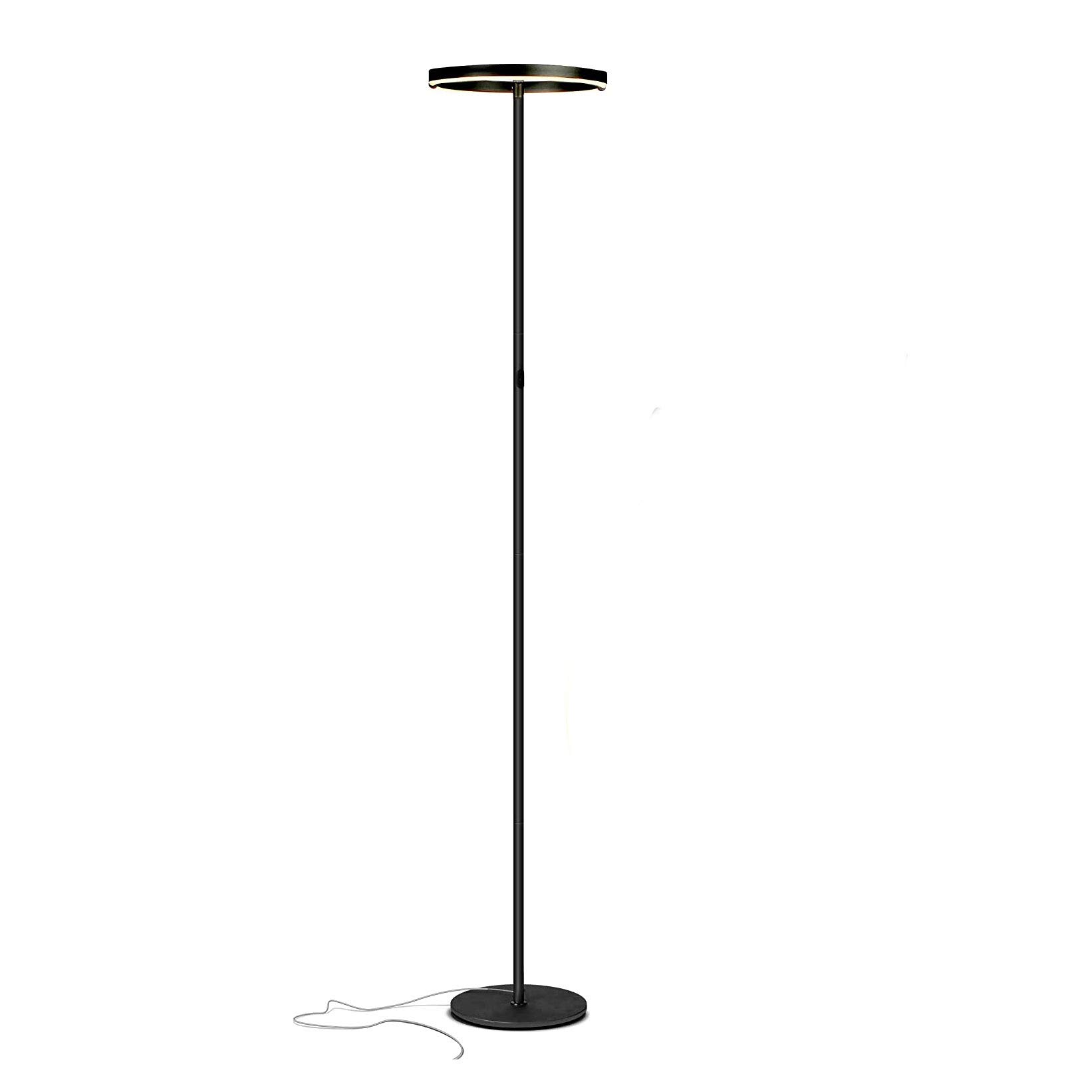 Halo Split Modern Bright LED Torchiere Floor Lamp for Offices - Dimmable, Tall Standing Lamp for Living Room or Bedroom - Adjustable Light w/Rotating Angles - Jet Black