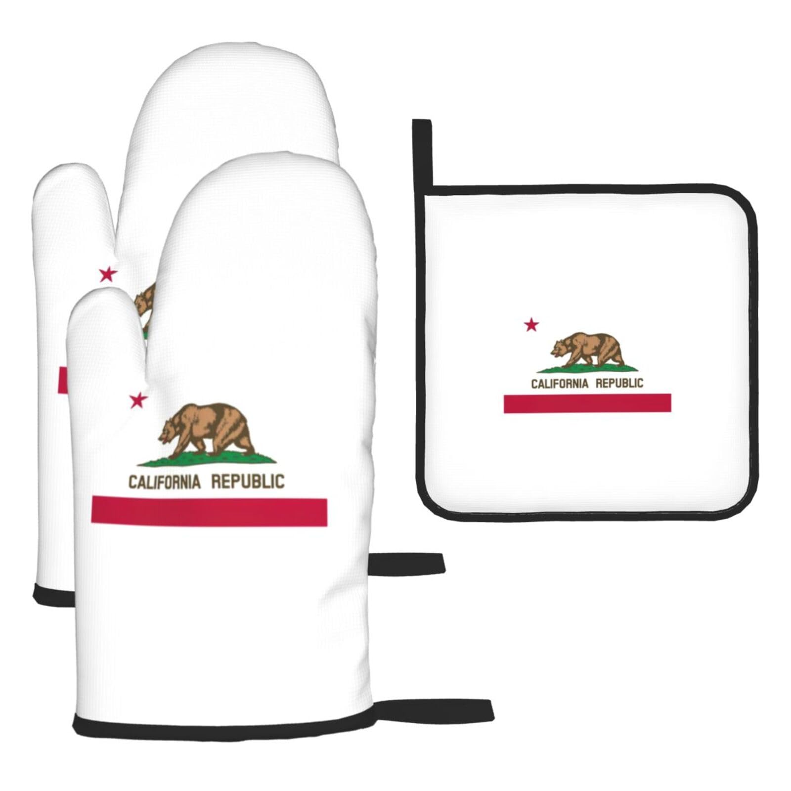California State Flag Print Oven Mitts Kitchen Gloves Set Everyday Baking Grilling Microwaving Cooking Gift