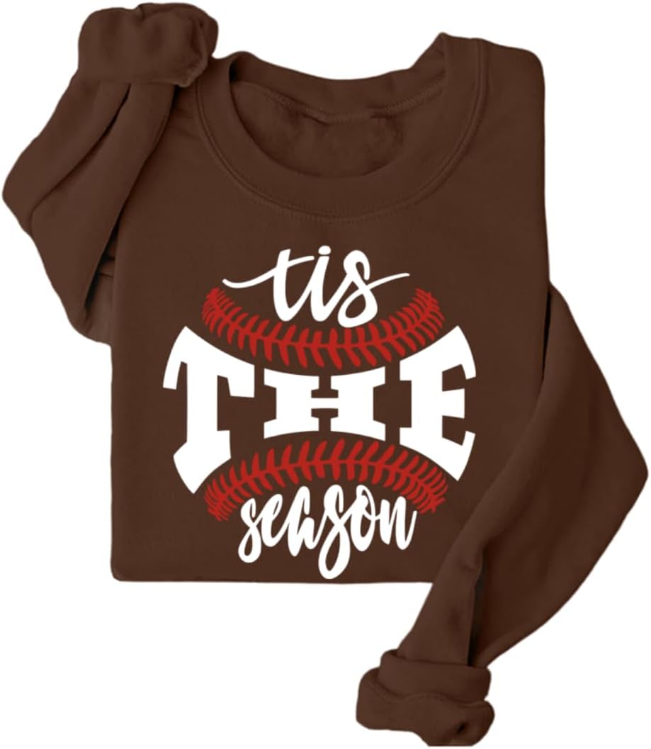 Baseball Mom Sweatshirt Women Tis the Season Baseball Graphic Long Sleeve Shirts Sports Mama Pullover Sweater