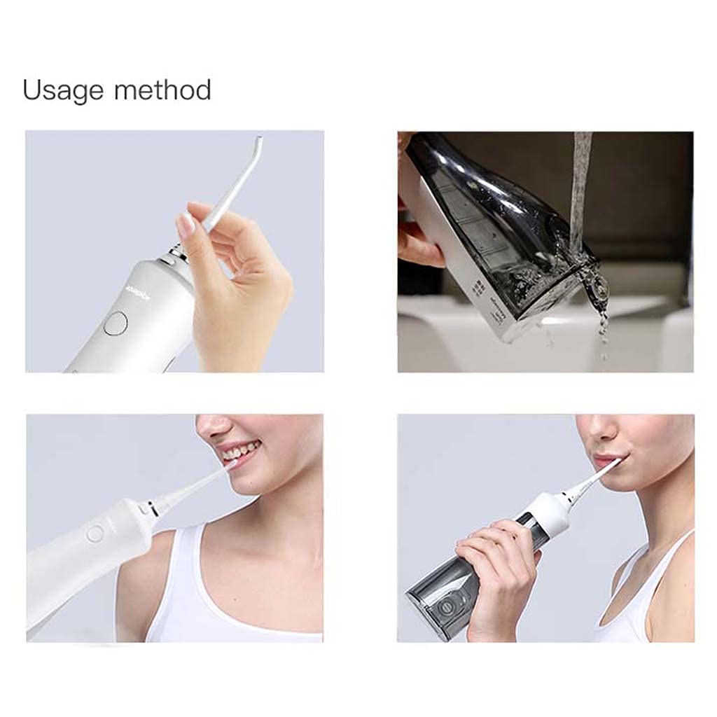 TJH Flosser de Agua para Dientes, irrigador bucal de Hilo Dental inalámbrico con 2 boquillas de Chorro y depósito de 200 ml, irrigador Dental de irrigador bucal con USB Recargable, IPX7