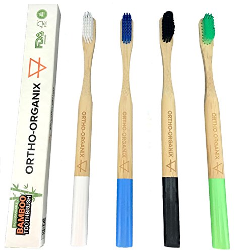 Eco-Friendly Bamboo Toothbrush Set – 4-Piece Pack Biodegradable Bamboo Toothbrushes with Nylon Bristles – BPA-Free and Vegan Friendly - Soft Bristles – Perfect for Whole Family