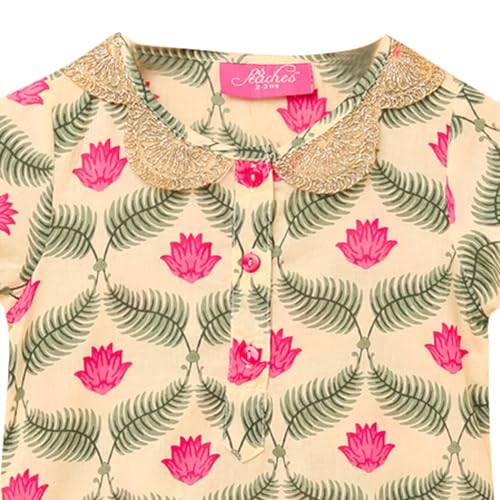 Image of Hopscotch Girls Beige Floral Print Kurta And Sharara Set With Dupatta