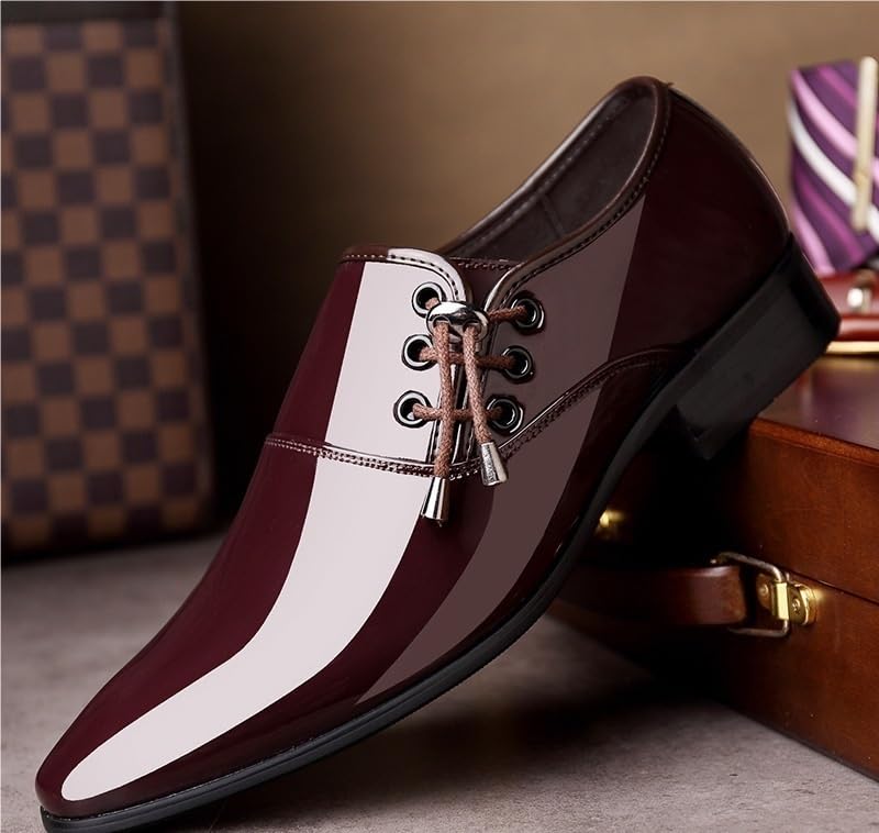Oxford Shoes for Men Wedding Lace Up Pointed Toe Formal Shoes Leather Shiny Shoes Low Top Non Slip Resistant Block Heel Rubber Sole Dress Shoe3