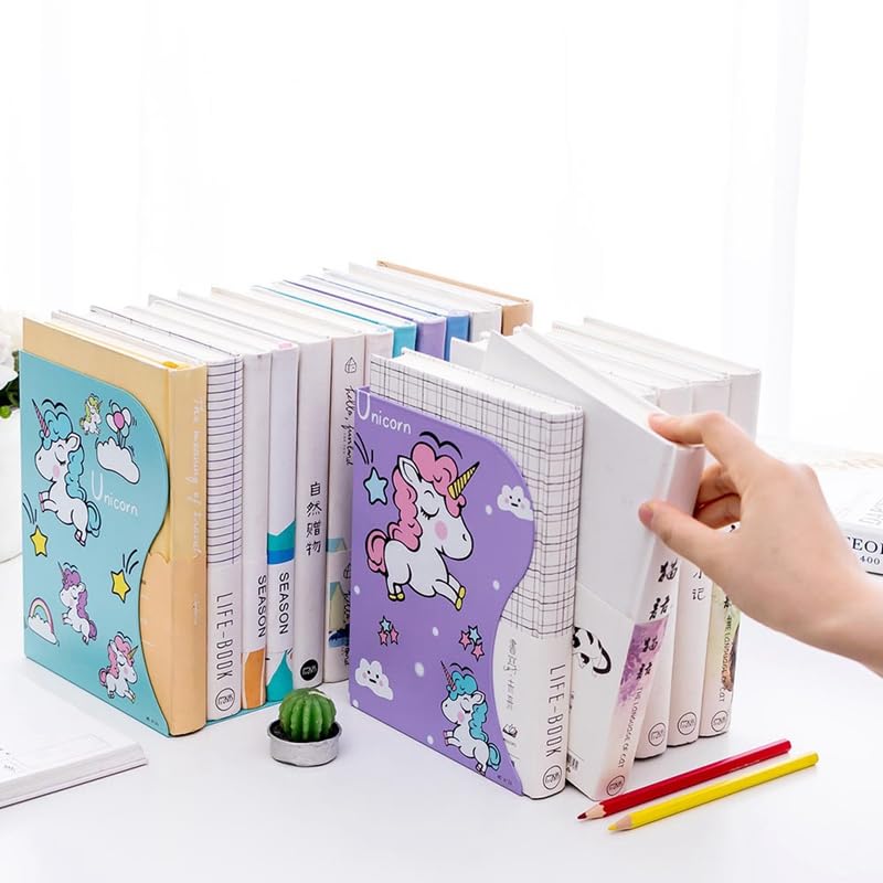 oddpod&trade; Cute Unicorn Adjustable Metal Bookend/Desktop Multi-Purpose Expandable Book Shelf Organiser Stand for Home, Office, School, Study, Living Room & Library Decoration - Blue
