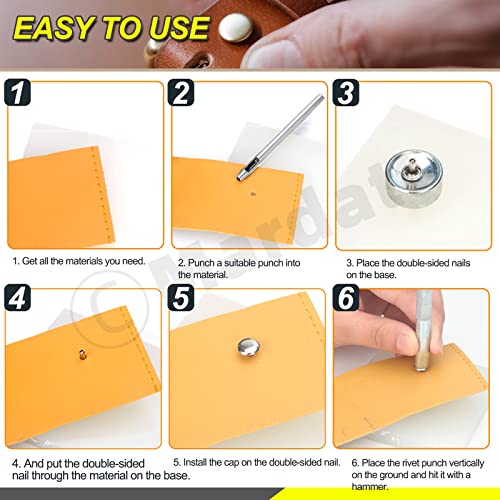 Mardatt Double Cap Rivets, 360 Sets Doppelkopfnieten mit Setzwerkzeug-Set, 4 Farben, 3 Größen, Ledernieten, Doppelkopfnieten, röhrenförmige Metallnieten für DIY-Lederhandwerk