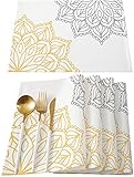 Elegant Dahlia Flowers Yellow Grey Placemats Set of 6, Cotton Linen Heat Resistant Table Mats...