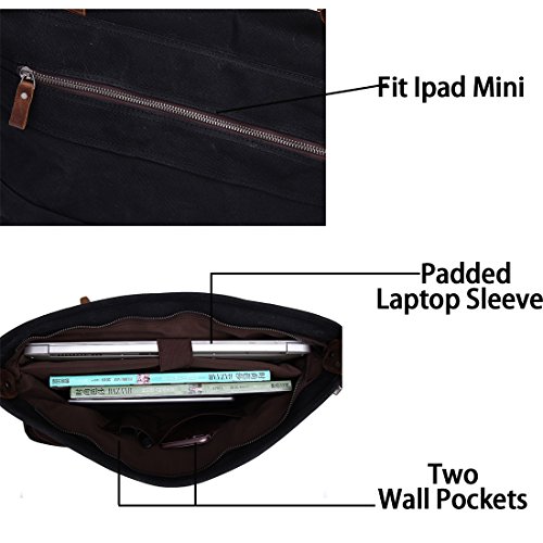 Maletín para Laptop 15.6” de Lona Encerada Vintage Negro miniatura 5