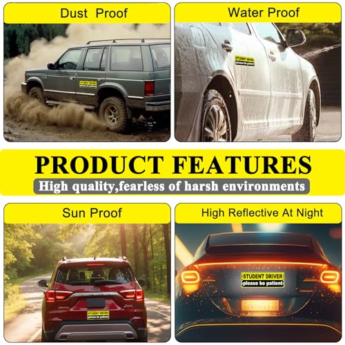 Image of Student Driver Magnet for Car, New Driver Magnetic Vehicle Sign, Reflective Safety Warning Sticker Magnet Sign for Girl, 9.8 inch x 3.5 inch (Yellow-Black- 2 Pack)