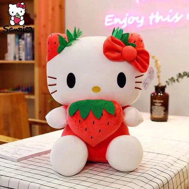 Image of Tinytotem Soft Toys Plush Stuffed Hello Kitti Strawberry Cat Doll for Daughter Kids Boys Girls Large Size Teddy Cute Kitti Kids Birthday Gift (Red) (Size 30 CM)