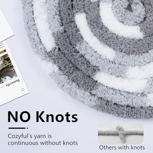Image of Cozyful Chunky Yarn for Hand Knitting - #10 Chunky Chenille Blanket Yarn, Jumbo Big Thick Chunky Yarns for Crocheting, Tie Dye Bulky Knit Yarns, 8 Skein (20 yds 8 oz Each Skein), Multi Grey&White