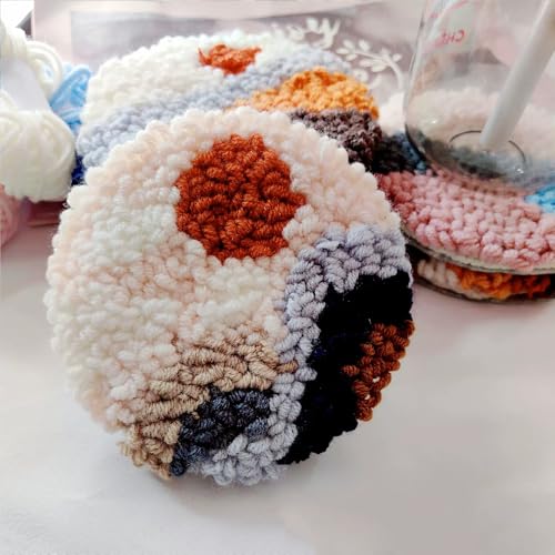 Image of Huacan Love Punch Needle Coaster Kit, 2PCS Punch Needle Embroidery Craft Kit (4 pcs)