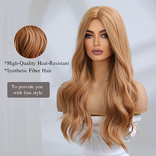 Esmee Long Wavy Strawberry Blonde Wig for Women Natural Synthetic Hair Heat Resistant Wigs for Daily Party Cosplay-24 Inches - Image 3