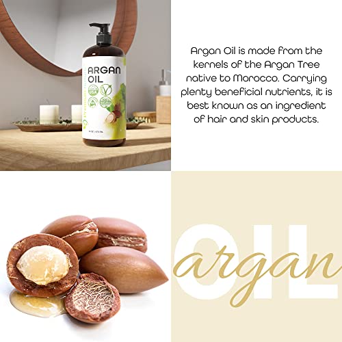 Argan Oil For Hair Oil For Dry Damaged Hair And Growth, Argon Oil Serum For Hair Oil For Curly Frizzy Hair, Argan Oil For Skin, Hair Oil For Men, Organic Argan Oil Of Morocco, Hair Oils 16 Oz Aceite De Argan Para El Cabello 100% Pure Cold Pressed #TOP2