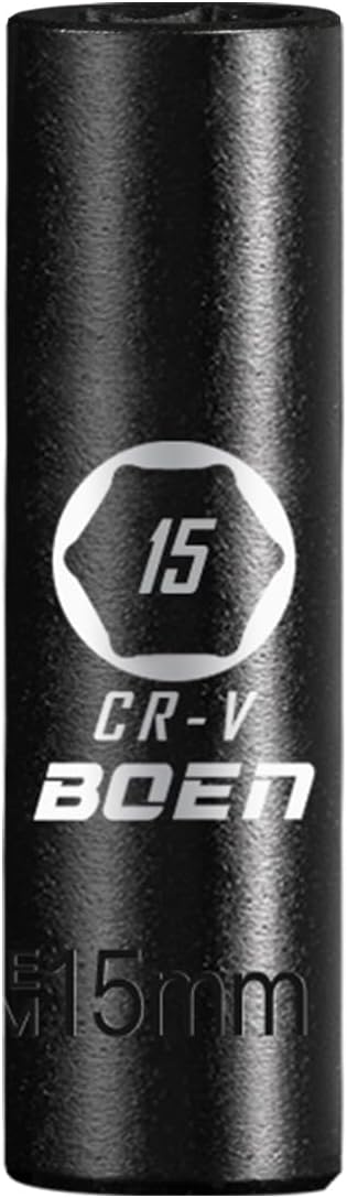 BOEN 1/2" Drive Deep Impact Socket,15mm Premium Socket,Metric,6 Point,Cr-V Steel with Laser Marking - Strong and Durable