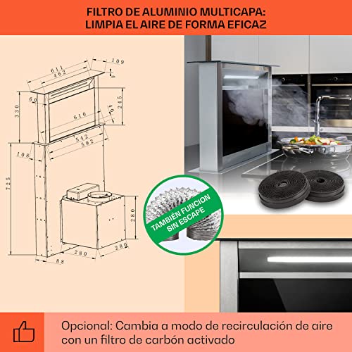 Klarstein-Campana-Extractora-60-cm-Extractor-de-Cocina-Flujo-Aire-576mh-Filtros-Extraccion-de-Grasa-10-Velocidades-Campanas-Extractoras-Cocina-Recirculacion-Extractor-de-Cocina-Eficiencia-A