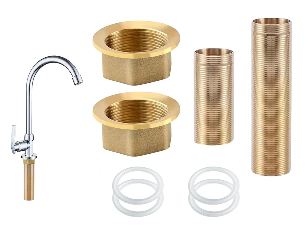 2 Pièces Extension de tuyau fileté, Extension de robinet filetée, Kit de Réparation de Robinet, Kit D'accessoires de Fixation Filetés, Avec 4 Rondelle, pour Réparation de Robinet(Couleur or)