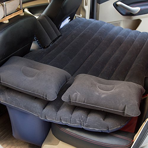 goldhik Car Travel Inflatable Mattress Flocking Air Bed Cushion Camping Universal SUV Back Seat Extended Air Couch with Two Air Pillows (Black)
