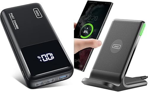 INIU Banco de energía, 25000mAh 65W USB C cargador portátil y cargador inalámbrico, estación de carga inalámbrica rápida con certificación Qi de 15 W