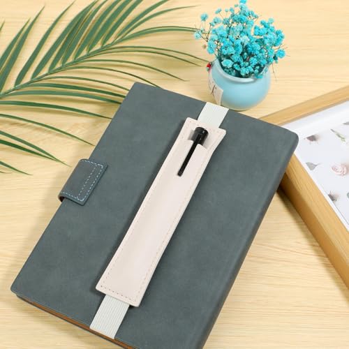 Image of 2 PCS Pen Holder for Notebook, Beige Pen Sleeve Pouch with Elastic Band, PU Leather Pencil Holder Loop for Journal Office Books School