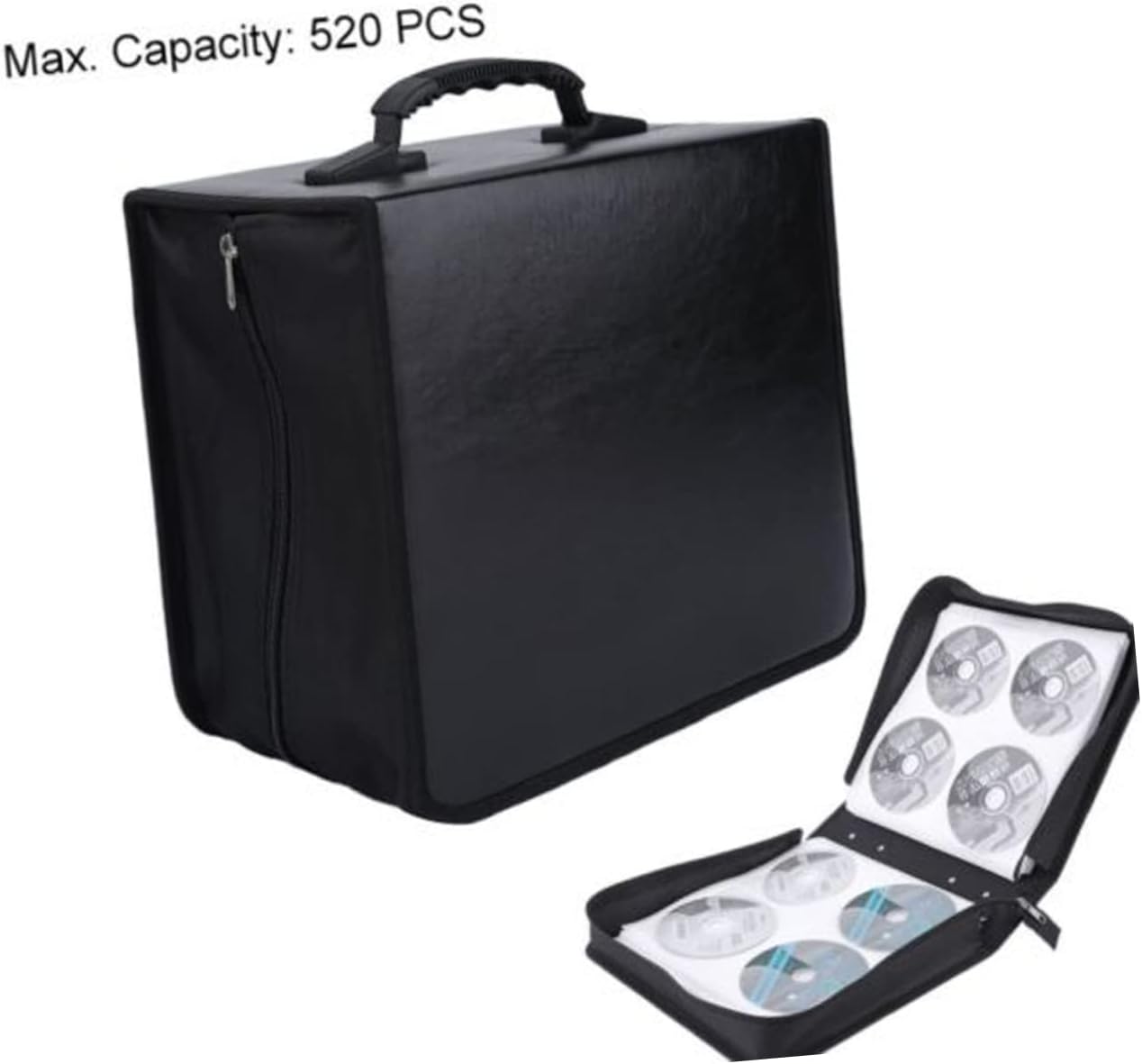 BESTOYARD Large Capacity Portable CD Wallet Holder Bag 520 Disc Organizer Sturdy Black CD Case for Media Storage for Home and Travel