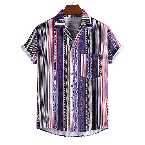 Chemise hawaïenne vintage à rayures violettes, coupe d'été haut de gamme homme