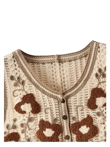 Image of Verdusa Women's Sweater Vest Button Front V Neck Sleeveless Crochet Plaid Checkered Knit Sweater Vest
