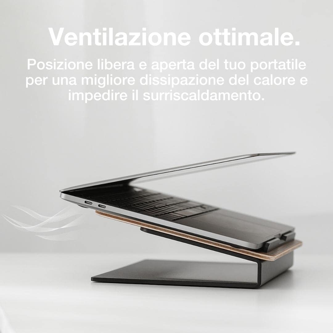 Woodcessories - Supporto pc portatile legno, Compatibile con 10''-16'', Supporto laptop, universale ed ergonomico in legno (Noce)