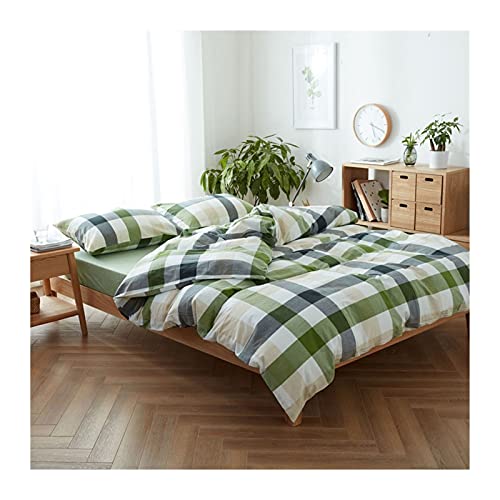 Parure de lit en coton lavé vert avec housse de couette et drap