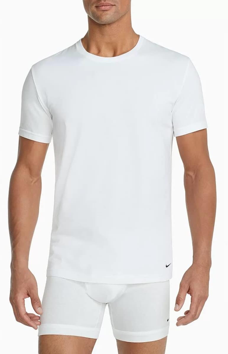 Nike 2Pk Crew Evdy Cotton Stretch Mens Active Shirts & Tees Size L, Color: White