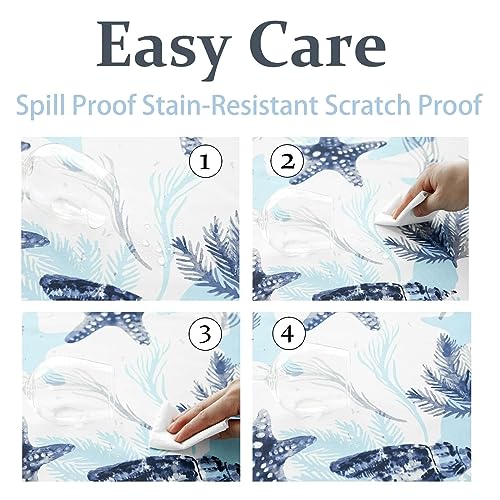 Qahing Blue Coastal Nautical Tablecloth Outdoor Summer Ocean Beach Theme Starfish Coral Table Cloth For Rectangle Tables Waterproof Resistant Table Covers For Kitchen Dining/Party, 60X84 Inch #TOP4