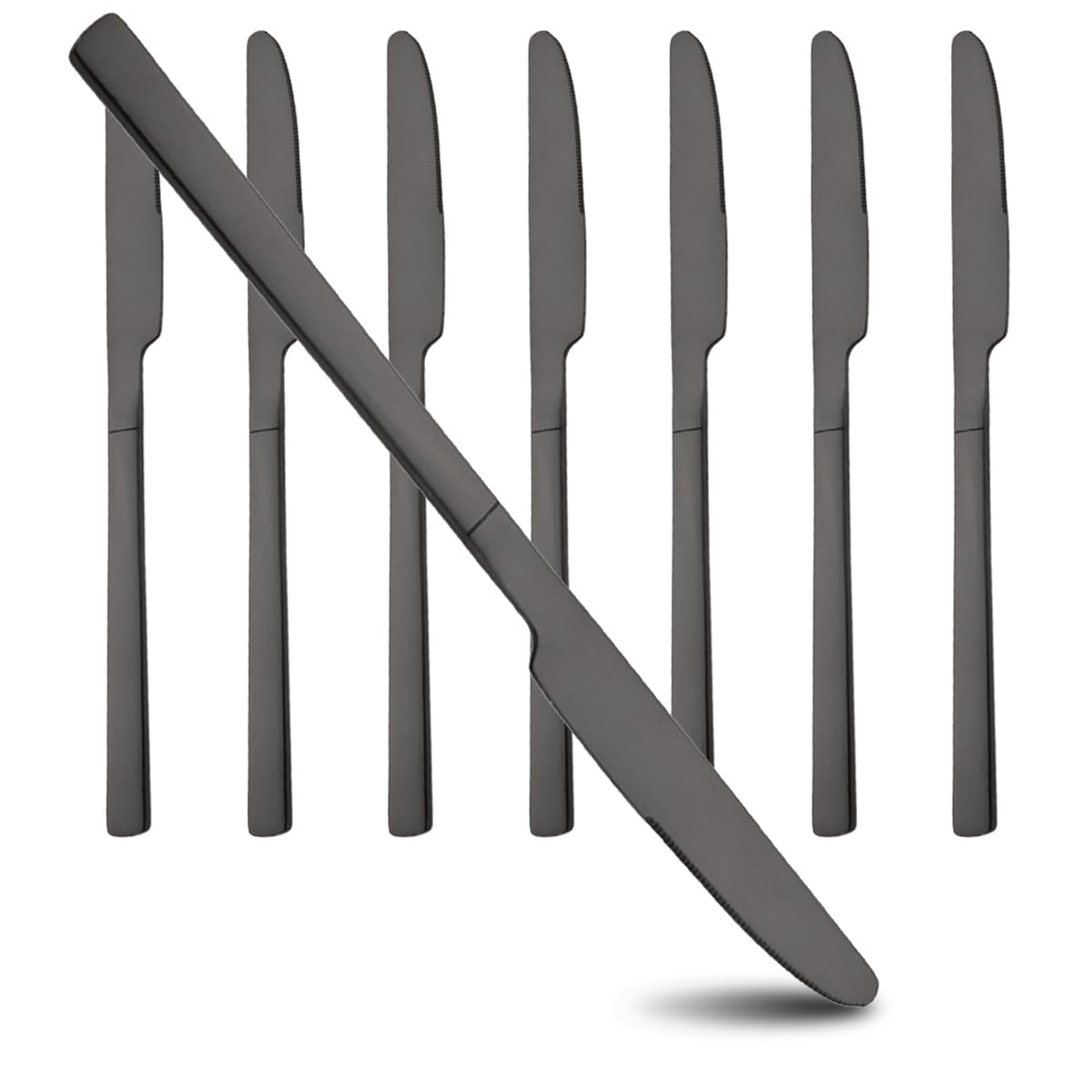 BRIIEC 8-Piece Black Dinner Knife Set, 8.86-inch Stainless Steel Butter Knife Set for Kitchen Home BBQ Party, Square Handle, Mirror, Dishwasher Safe