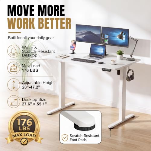 Image of Furmax 45 Inches Electric Standing Desk, Home Office Desk with Phone Holder