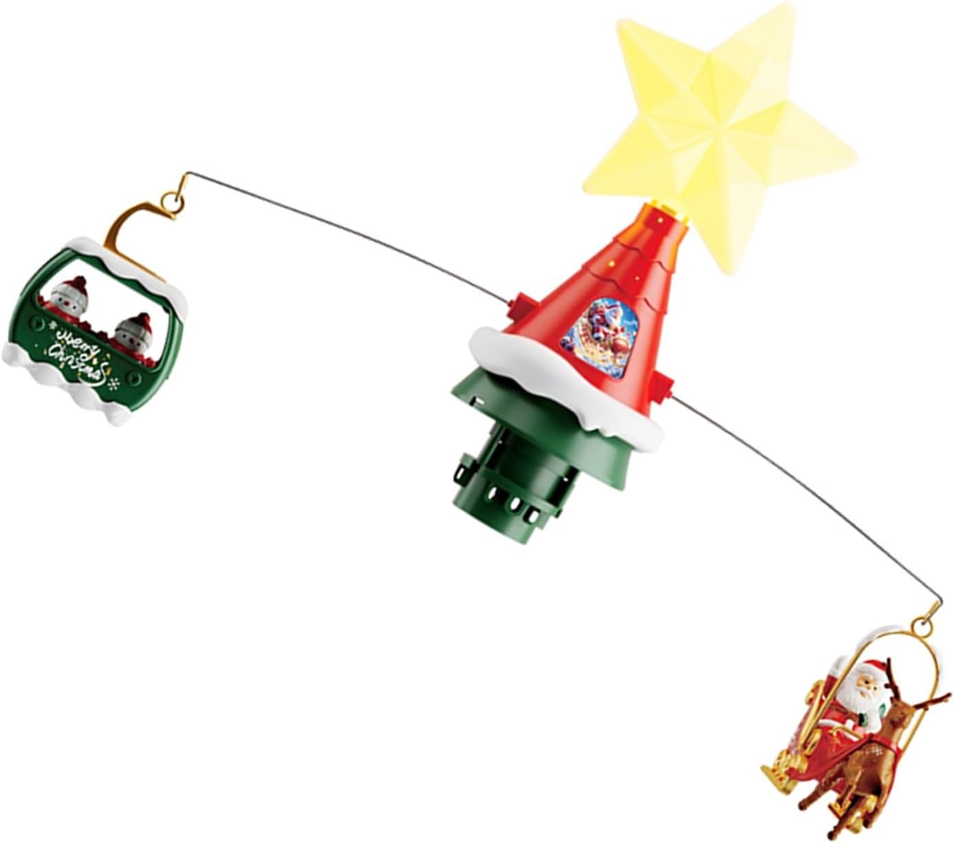 Motorized Christmas Santa Flying Bobsled Decoration with Modifiable Heart Efficient LED Radiances 9.8ft Cable Encompassed Musical Train Toy for Kids