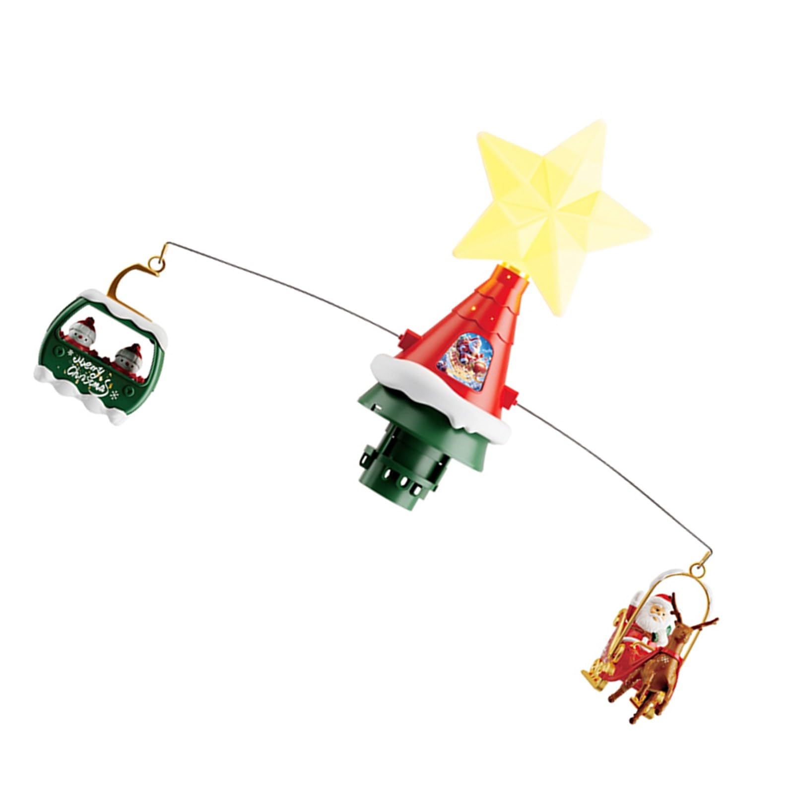 Juguete de Papá Noel dinámico participativo para árboles con ciervos cantando reubicación, ferrocarril, iluminación blanca cálida, acción USB, propulsado por USB, decoración dinámica de Papá