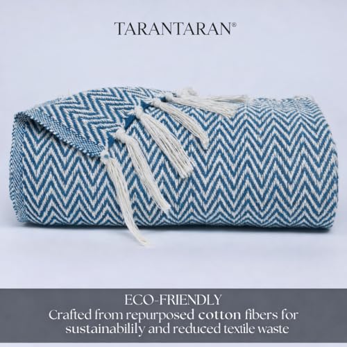 Image of Tarantaran All Season Cotton Weaved Throw Blanket for Bed /Sofa 50x70 INCHES (Teal)