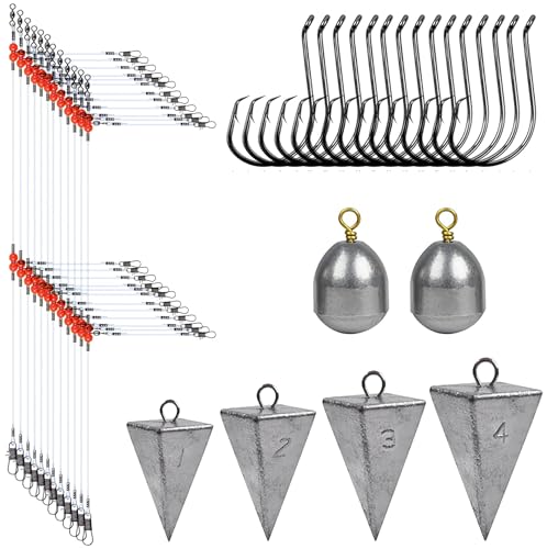 サーフフィッシングタックルキット、33個 海洋釣りリグ ピラミッドウェイトアイアンバスキャスティングシンカーサークルフィッグフックワイヤーリーダースナップスイベルフアクセサリー