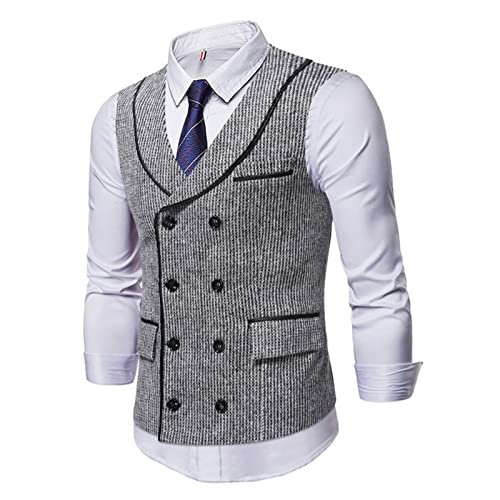 Maiyifu-GJ Men's Stripe Lapel Collar Suit Vest Retro Slim Fit Double Breasted Waistcoat Suede Formal Wedding Business Vest3