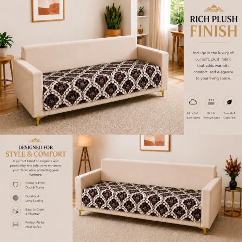 Image of Homerz Premium Printed Quilted Velvet Sofa Slip Cover Protector, Sofa Mat, Exact Size, Antislip Cover (Botanica, 7 (3+2+2) Seater, Half)