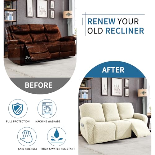 Image of 2026 Sofa Recliner Cover 5-Piece (69 inch-91 inch) Super Soft Recliner Couch Covers with Big Pocket & Anti Slip Ties Stay in Place, Stretch Lazy Boy Reclining Couch Sofa Slipcover Durable Washable, Beige