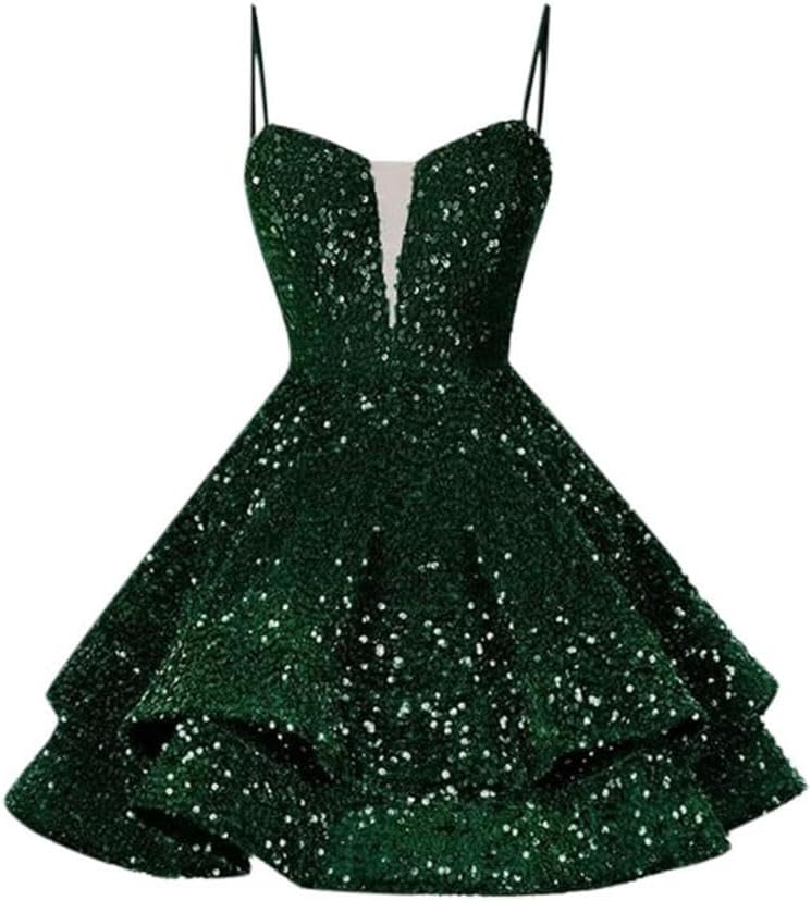 Red Dresses for Women Christmas Sequin Homecoming Push Up Ruffle Tiered Dress Sparkly Elegant Cocktail Dress