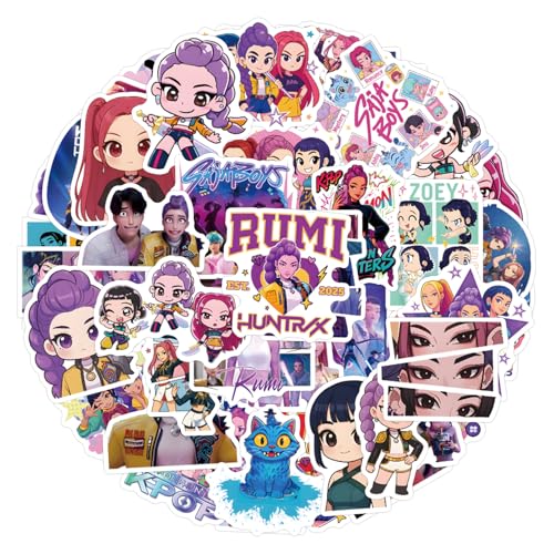 50Pcs Kpop Demon Hunters Sticker for Kids, Waterproof Vinyl Stickers for Adult Teen Girl Student Water Bottle, Laptop, Phone, Computer, Guitar, Notebook, Skateboard, Travel Case, Scrapbook