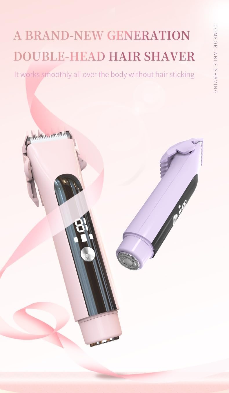 Electric Bikini Trimmer for Women: Razor & Shaver with Dual Heads for Body Pubic Hair, IPX6 Waterproof with LED Display - Rechargeable Lady Trimmer for Underarm Body Leg Face