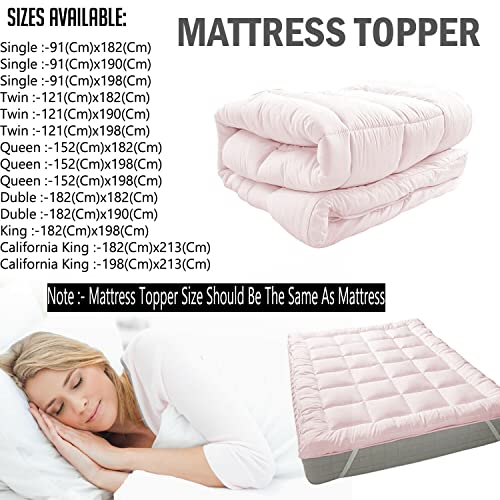 Image of 1200GSM Hollow Fibre Mattress Padding /Topper Pink forCalifornia King Size Bed-78 Inch X 84 Inch